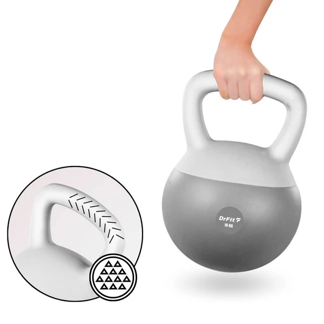 DrFit Kettlebell odważnik kulowy z piaskiem do ćwiczeń siłowych szary 16kg