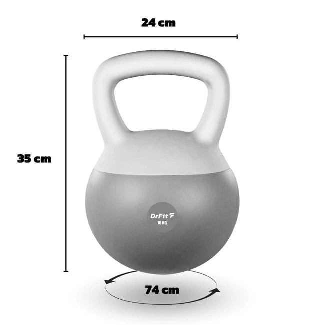 DrFit Kettlebell odważnik kulowy z piaskiem do ćwiczeń siłowych szary 16kg