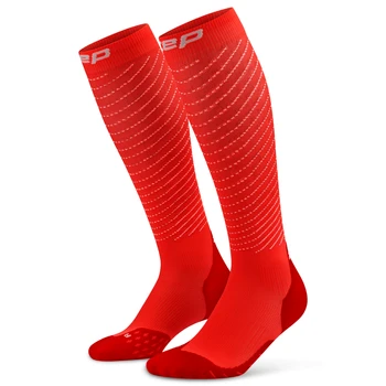 Damskie skarpetki odblaskowe do biegania podkolanówki kompresyjne CEP Pro Run Reflective 3.0 koralowe